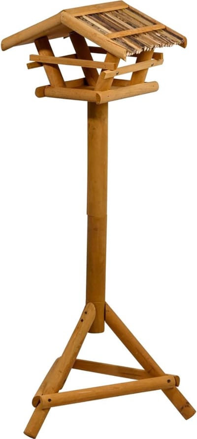 SNJY® Vogelhuisje op Paal - Voederhuisje voor Vogels - Voedersilo voor Tuinvogels - 44 x 44 x 101 cm - Bruin