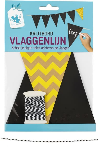 Krijtbordvlaggenlijn met print op de achterzijde - Schrijf je eigen tekst achterop de vlaggen - 12 vlaggen - 3 meter