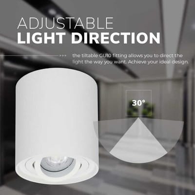 HOFTRONIC Ronde LED Opbouwspot Ray - 4 Watt 345 Lumen - 4000K neutraal wit - Kantelbaar - GU10 - Opbouwspot - IP20 Voor binnen - Wit - Dimbaar