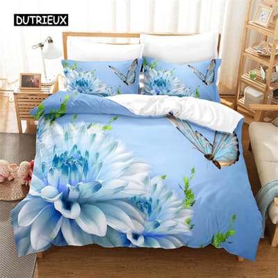 Bloem Vlinder Beddengoed Set Dekbedovertrek Set 3d Beddengoed Digitale Print Bedlinnen Queen Size Beddengoed Set Modeontwerp AU Single(140x210cm)
