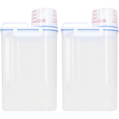 2 STUKS Rijstopbergcontainer 2.5L Plastic Rijstdoseerbak met Gietmond voor Rijst Bonen Granen L white