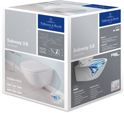 Villeroy & Boch Subway 3.0 Wandcloset - Pack - 56cm - zonder spoelrand - diepspoel - twistflush - zitting - wit alpin