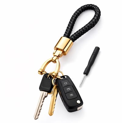 Sleutelhanger Auto I Sleutelhouder I Sleutelhanger Leer I Universeel I Zwart / Goud