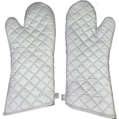 1 paar Ovenswanten Keuken Oven Magnetron Handschoenen Hittebestendig Lange Ovenswanten Anti-verbranding Zilverkleurige Stofhandschoenen white