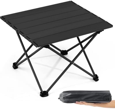 GELLDG Campingtafel Inklapbaar - Lichtgewicht Aluminium - Kampeertafel Opvouwbaar - Vouwtafel - 40x32x29cm - klein - Geschikt voor picknicks, barbecues, kamperen, wandelen en vissen - Zwart