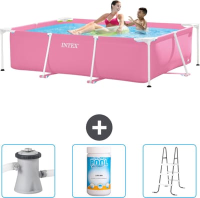 Intex Rechthoekig Frame Zwembad - 220 x 150 x 60 cm - Roze - Inclusief Zwembadfilterpomp - Chloor - Ladder