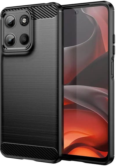 Geborsteld TPU Hoesje Geschikt voor Motorola Moto G15 / G15 Power | Beschermhoes | Back Cover | Flexibel TPU | Stijlvol Carbon | Dun | Zwart