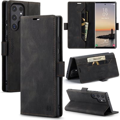 Luxe Flip Case met RFID Bescherming Kaarthouder en Magneetsluiting voor Samsung Galaxy S24 Ultra _ Zwart
