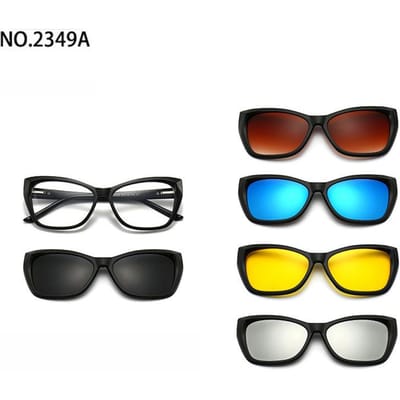 5 Lenzen Magnetische Clip Zonnebril Vierkant Voor Heren Grijs TR90 Frame Op Maat Sterkte Voor Dames Bijziendheid Bril SHOW AS PICTURE black