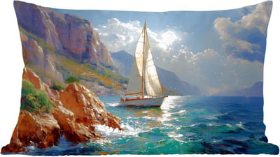 Sierkussens - Kussentjes Woonkamer - 60x40 cm - Zeilschip - Zee - Rotsen - Wolken