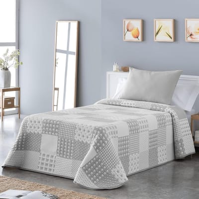 Lichte bouti-sprei Sofia 21 voor eenpersoonsbed met 90 cm breedte | Sprei voor 90 cm bed | Grootte sprei 180 x 270 cm, grijs