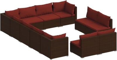vidaXL - 12-delige - Loungeset - met - kussens - poly - rattan - bruin