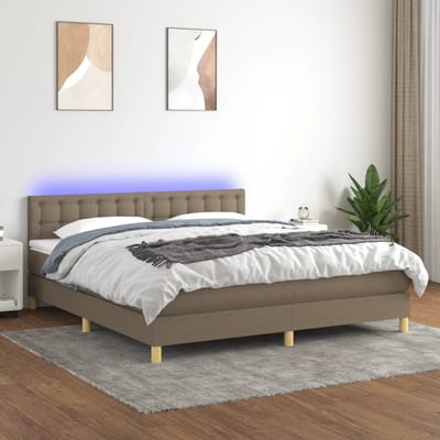 vidaXL - Boxspring - met - matras - en - LED - stof - taupe - 160x200 - cm