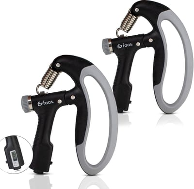 Handtrainer - Set van 2 - Handknijper - Verstelbare Handtrainer 10 tot 100 KG - Automatische Teller - Verstelbare Handtrainer - Zwart - van Faas
