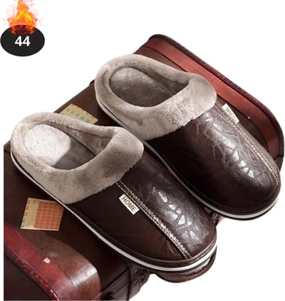Nivard Warme Pantoffels - Sloffen - Slippers - Dames - Heren - Pluche - Maat 44 - Bruin