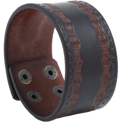 Retro Bruine Brede Koeienhuid Armband Punk Stijl Echte Lederen Armbanden Dames Heren Etnische Polsband Mode Sieraden gray