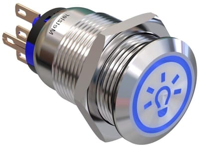LED Drukknop - Schakelaar met licht - Paneelmontage - Vergrendelend met symbool - Ø 19 mm - Blauw
