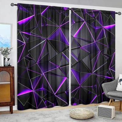 2 stuks Paars Onregelmatige Geometrie Bedrukt Gordijn voor Huisdecoratie-Tunnel voor Roede Raambekleding voor Slaapkamer, Kantoor, Keuken, Woonkamer 75cmX165cmX2pcs