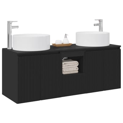 vidaXL - Badkamerkast - set - 3 - st - Zwart - 49,5 - x - 44,5 - x - 65,5 - cm - Bewerkt - hout