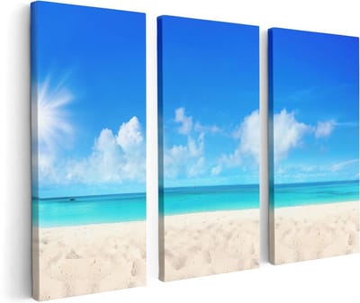 Artaza Canvas Schilderij Drieluik Strand En Zee Met Helder Witte Zand - 120x80 - Foto Op Canvas - Canvas Print