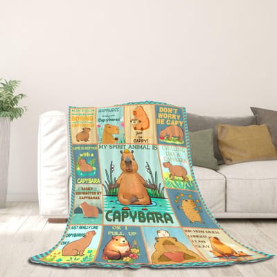 Dailygoods - Capibara Deken, 100x130cm Zachte Capybara Flanellen Dekens, Schattige Capybara Dekens, Dierenprint Deken, Capibara Spullen voor Sofa Slaapkamer Camping Reizen voor Jongens Meisjes (A)