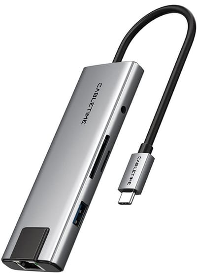 Cabletime 9-in-1 USB-C Hub - HDMI 4K 60Hz - 100W PD - Ethernet - USB-A - SD/TF - Audio Jack