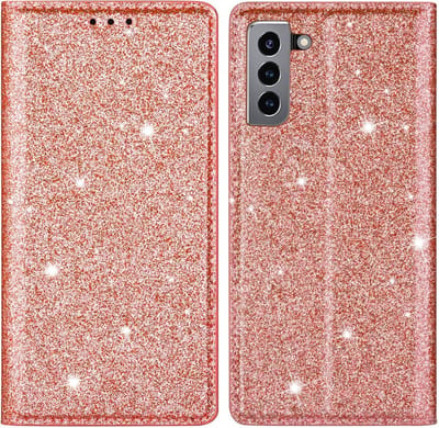 Coverup Hoesje - Geschikt voor Samsung Galaxy S22 Hoesje - Coverup Glitter Book Case - Rose Gold