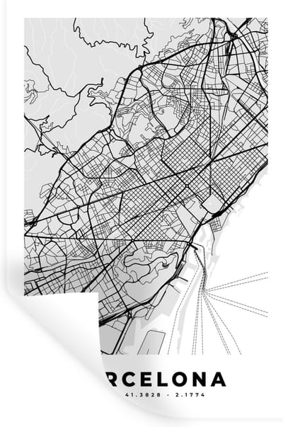 Muurstickers - Sticker Folie - Barcelona - Stadskaart - Plattegrond - Zwart Wit - Kaart - 20x30 cm - Plakfolie - Muurstickers Kinderkamer - Zelfklevend Behang - Zelfklevend behangpapier - Stickerfolie