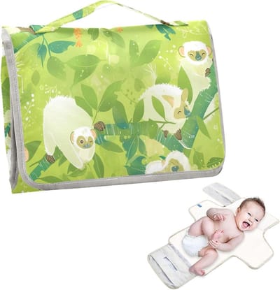 Herbruikbaar Aankleedkussen Baby - Draagbare Verschoningsmat - Luier Wisselen Onderweg - Met Ingebouwd Kussen - 62 x 30 cm - Lichtgroen