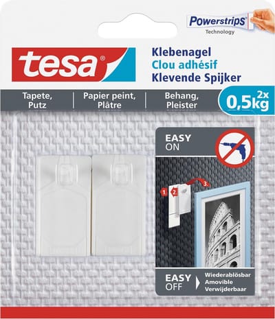 Klevende spijker tesa® behang en pleisterwerk 0,5kg wit 2 stuks