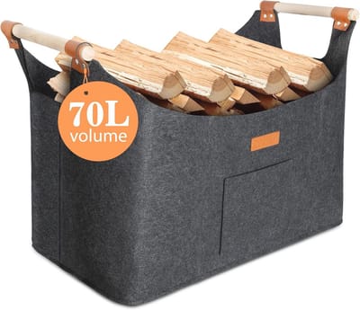 Vilt tas voor brandhout - Opbergmand 70L voor hout, kranten, kleding en speelgoed - 55 x 32 x 40 cm