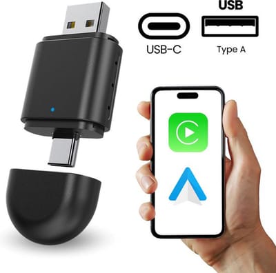 Boscer Carplay & Android Auto Dongle - Draadloos Apple Carplay & Android Auto - 2 in 1 Carplay Dongle - USB-A & USB-C - Te gebruiken met ingebouwde Apple Carplay & Android Auto - Vernieuwd- Extra klein formaat