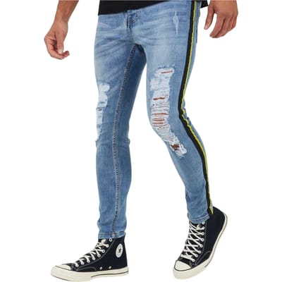 Brave Soul Herenjeans van denim met verweerde look en bandjes (Blauw)