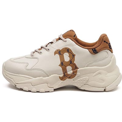 MLB Big Ball Chunky Dia Monogram Cuir Synthétique Impression Vintage Résistant à l'Usure Relevé Basse Top Dad Shoes Baskets Unisexes Beige 3ASHCDM2N-43BGD 38 white