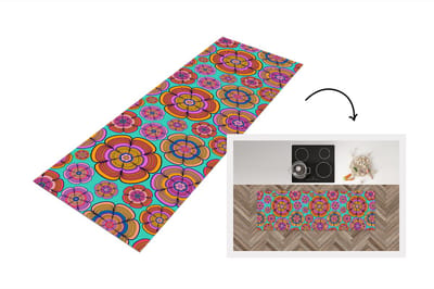 Keukenloper 150x50 cm - Keukenmat vinyl Design - Flower Power - Kleuren - Keukenmatten loper - Keuken vloerkleed tapijt