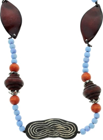 Behave - Lange ketting - Houten kralen blauw bruin - Bohemian stijl