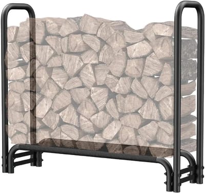 Brandhoutrek - Houtopslag - Haardhout Opslag - Robuuste Constructie - 122x122x356 cm - Zwart