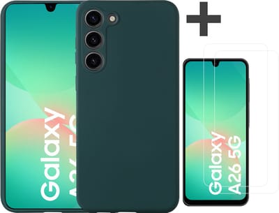 Hoesje geschikt voor Samsung Galaxy A26 hoesje zacht siliconen met 2 Stuks gehard glas Screenprotectors- Arara backcover - Pine Groen