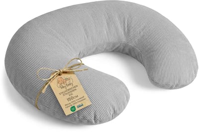 Voedingskussen baby Premium 150 cm C-vorm borstvoedingskussen Nursing Pillow – afneembare Corduroy hoes ergonomisch wasbaar pasgeboren zacht ademend – OEKO-TEX gecertificeerd Lichtgrijs