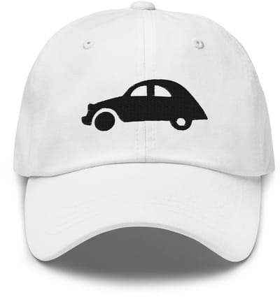 De2pktjes - Stijlvolle 2CV Pet met Geborduurd Design (VOOR en ACHTER) – Een Klassevolle Knipoog naar de Klassieker - Wit