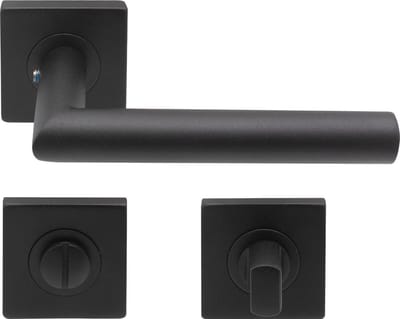 Slotman Solutions Deurklink WC – RVS – Mat Zwart – Vierkante Rozet – Toiletsluiting – Deurbeslag Set