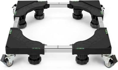Wasmachinestandaard Met 8 Gevoerde En 4 Vergrendelbare Wielen - Laadvermogen Tot 300 KG - Verstelbare Breedte 40-62 Cm - Hoogte 11-12,5 Cm - Ideale Wasmachinebasis