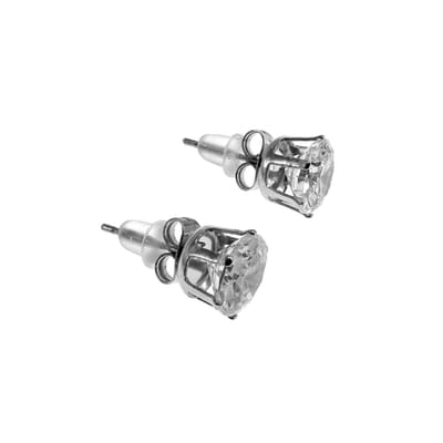 Oorknoppen met Fonkelende Zirkonia - Oorbellen Unisex - Zilverdkleur RVS - 8mm Ronde Oorknoppen
