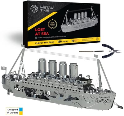 METALTIME 3D Titanic Lost at Sea schaalmodel van roestvrij staal. Gepatenteerde technologie. Handgemaakte creaties | Unieke decoratie en verzamelobject | Doe-het-zelf bouwpakket