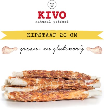 Kivo Petfood - Hondensnack Kipstaaf 20 cm 300 gram - Graanvrij en Glutenvrij