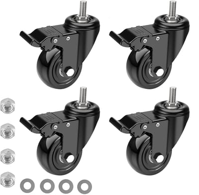 wielen - 4 stuks - 50 mm - met rem - heavy duty wielen incl - tot 300 kg - staal - Wielbreedte 2 Inch - zwart
