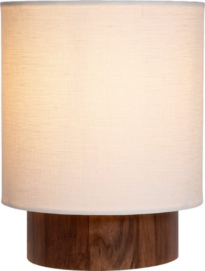 Atmooz Ramos M Tafellamp – H38 cm – Scandinavische tafel lamp binnen – decoratieve tafellamp woonkamer – exclusief lichtbron – sfeervolle tafelverlichting met bruine houten voet en witte linnen kap – modern Japandi design – bruin en wit