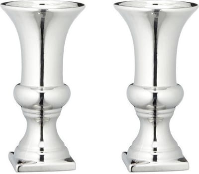 Set van 2x stuks zilveren kelk bloemenvazen keramiek 30 x 16 cm - Zilver - Vazen/vaas - Boeketvazen - Kelkvazen