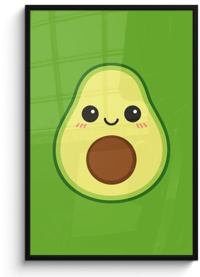 Poster in lijst - Fotolijst 80x120 cm - Posters - Avocado - Groen - Speels - Posterlijst zwart - Decoratie - Wanddecoratie woonkamer - Muurdecoratie slaapkamer