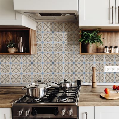 Zelfklevende tegelmuurstickers voor keuken en badkamer - 9 cementtegelstickers (AZULEJOS LIO) - 9 stickers 15x15cm